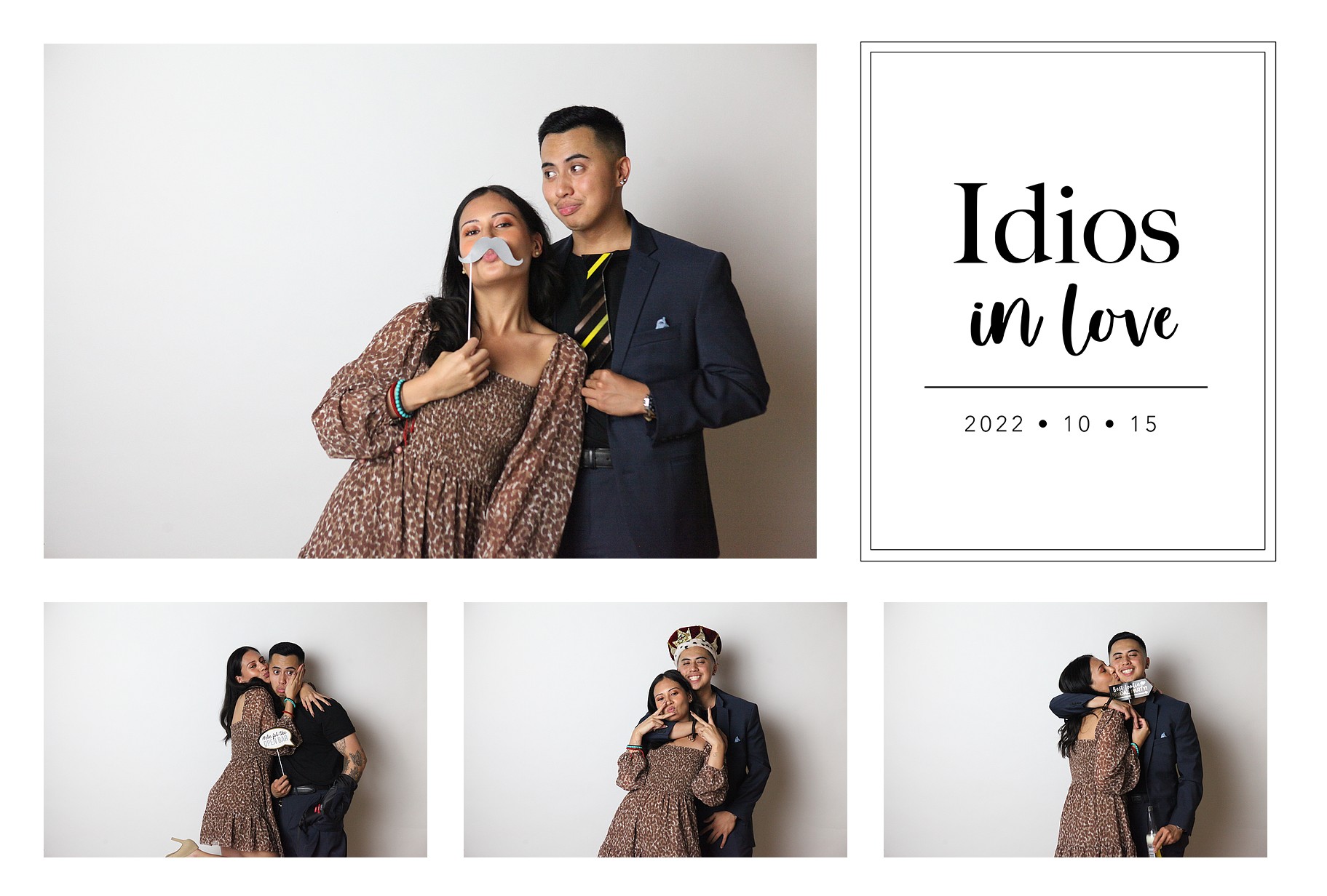 A custom wedding print layout featuring a couple, three additional portraits, and event details