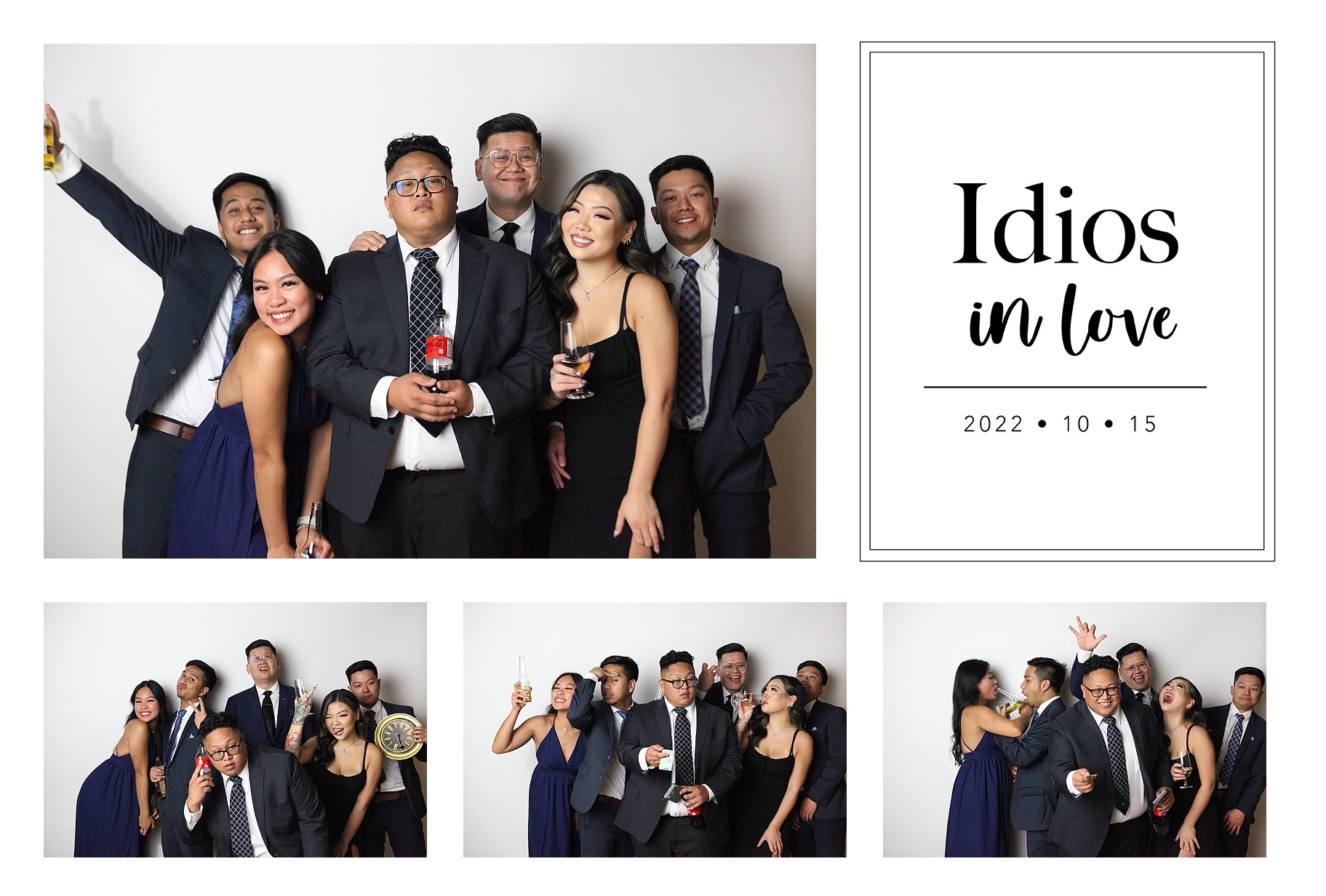A custom wedding print layout with one large photo, three smaller photos, and a personalized monogram