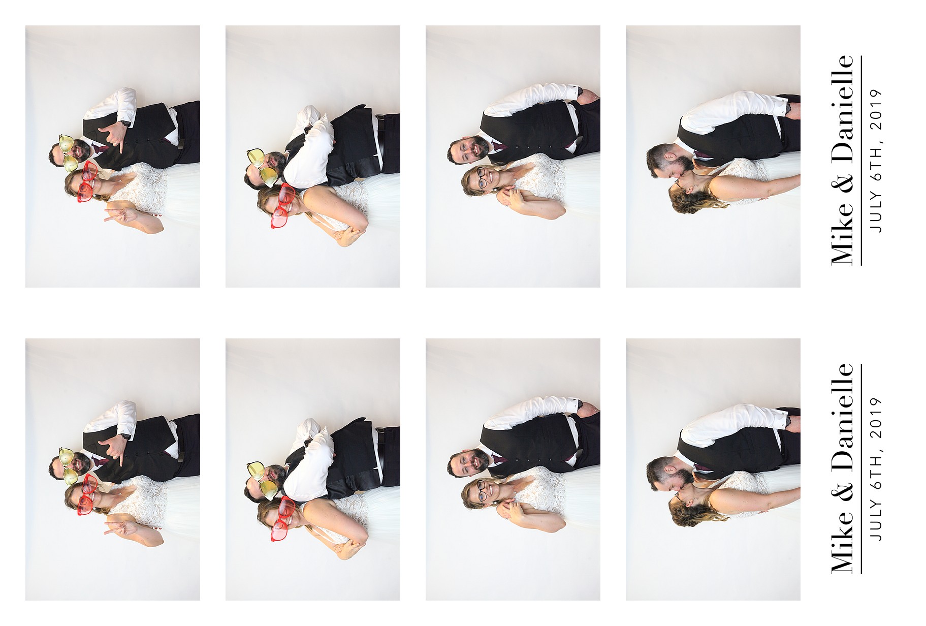 A pair of personalized vertical photo strips with four portraits each